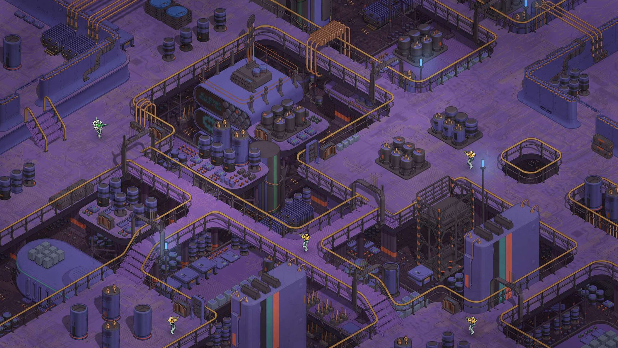 Concept art of an established industrial environment in the SYNTHETIK universe