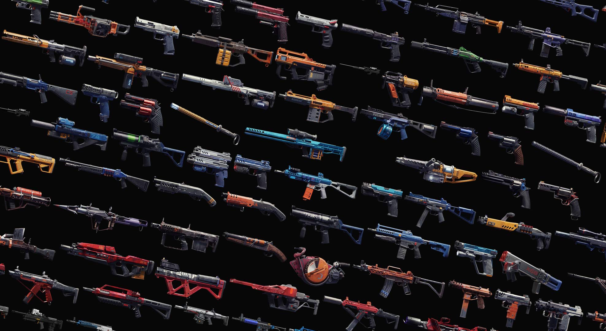 A large selection of unique science-fiction weapons from the SYNTHETIK universe
